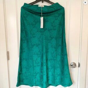 WAYF Green Floral Silky Skirt Sz S Elastic Waist